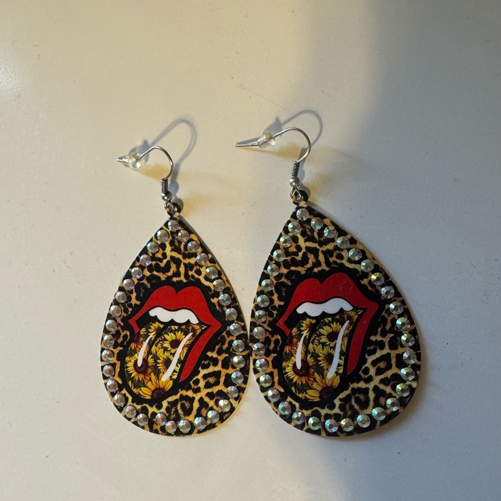 Leopard Print Teardrop Earrings with Red